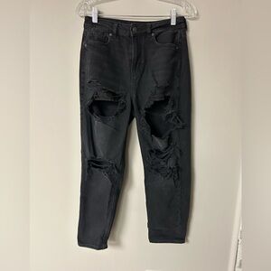 American Eagle Black Ripped Mom Jeans